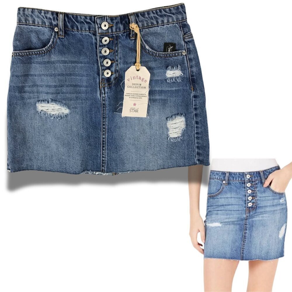 VANILLA STAR Distressed Denim Skirt NWT 7/28